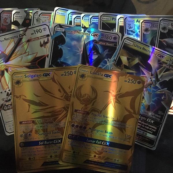 Carta Pokémon Lendário Lunala Gx Dourada Sol E Lua