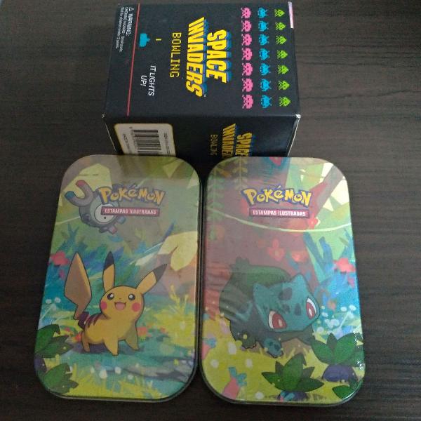 mini lata Pokémon com jogo space invaders