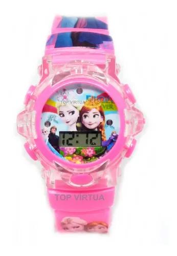 Relógio Frozen Infantil Com Som Luzes Rosa 3d Lindo