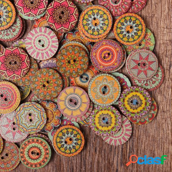 100 Pcs Retro Flor Rodada Boêmio Botões De Madeira 20 /