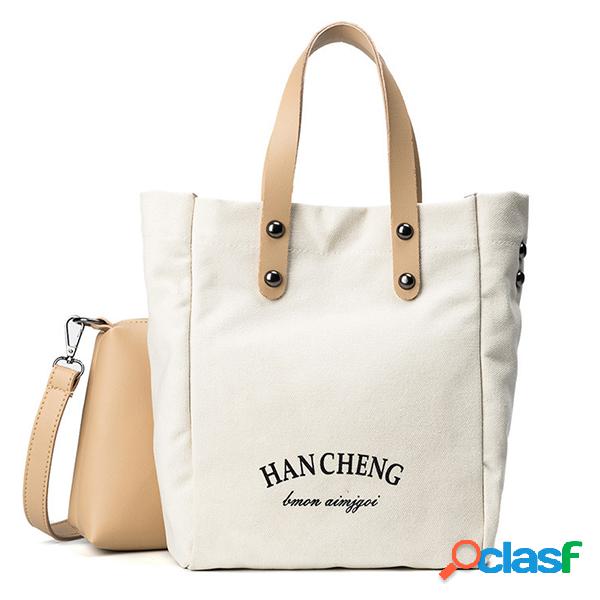 2PEÇAS Bolsa Casual de Lona Bolsa Transversal de Couro