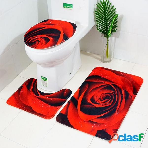 3pcs 3D Rose Banheiro Mat Set Anti Slip Rug Tapete de banho