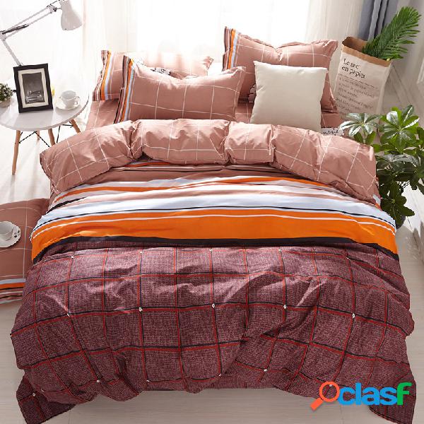 4Pcs Conjuntos de cama listrada Queen King Size Colcha
