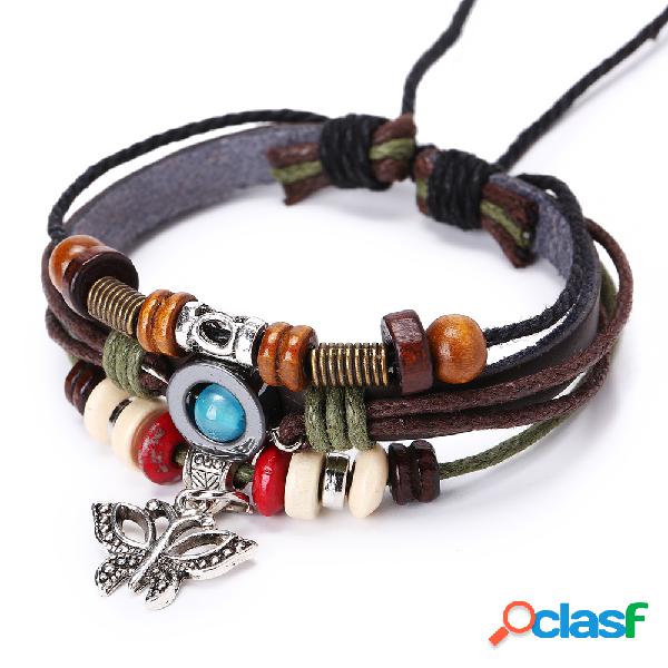 Borboleta Do Vintage Real Pulseira De Couro Tecelagem Multi