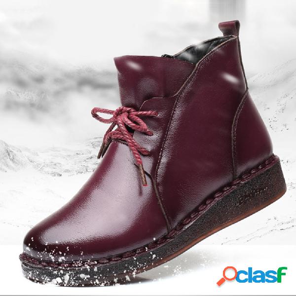 Botas de tornozelo com zíper de couro forro Handmade