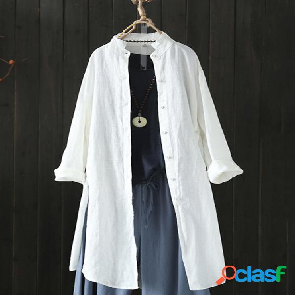 Botão Irregular Vintage Dividir Sólido Plus Tamanho Longo