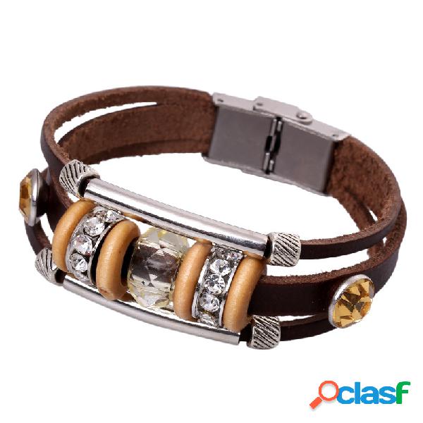 Bracelete de couro genuíno em couro genuíno Punk