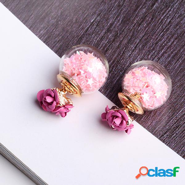 Brincos Elegantes Bola de Vidro Rosa Decorativa