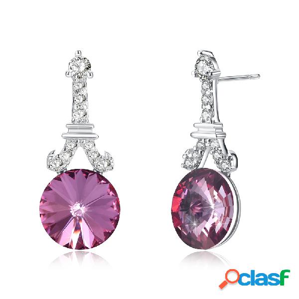 Brincos Elegantes De Cristal Brilho Da Prata 925 Esterlina