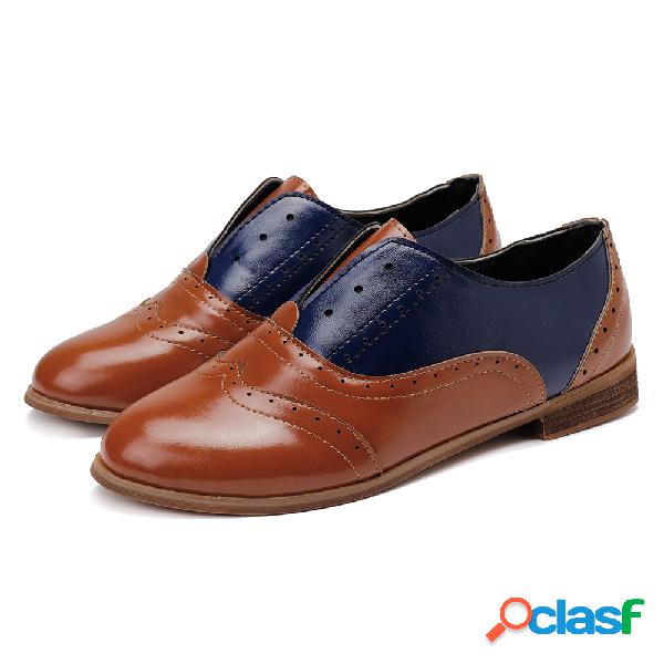 Brogue Splicing Women Slip On Quadra Sapatos casuais