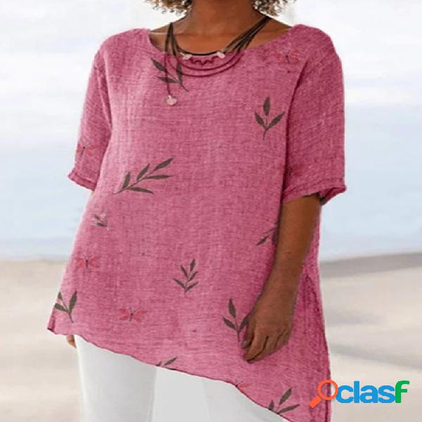 Casual Floral Imprimir Irregular Plus Blusa Tamanho