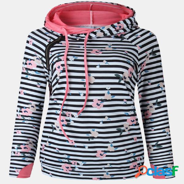 Casual Imprimir Drawstring bolso Zip manga comprida com