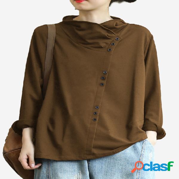 Casual Solid Color Side Button Decoration Overhead Gola alta