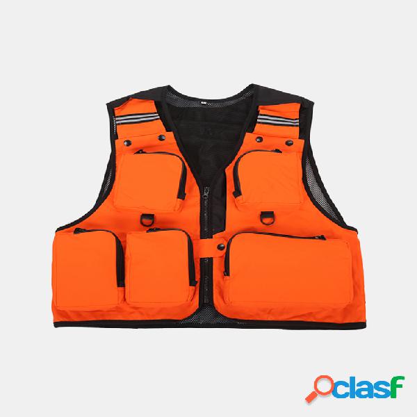 Colete Masculino Malha Respirável Multi Bolsos Secagem