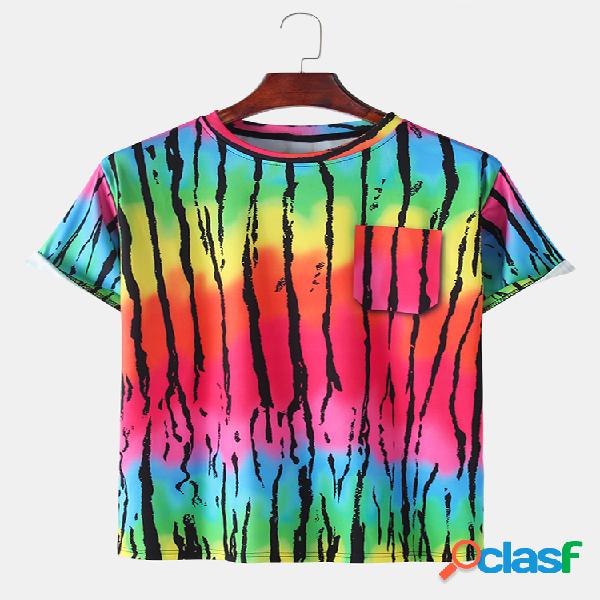 Colorful Stripes Print Gradient Casual Light O-Neck