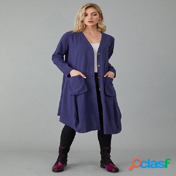 Cor sólida Manga comprida Irregular Casual Kimono para