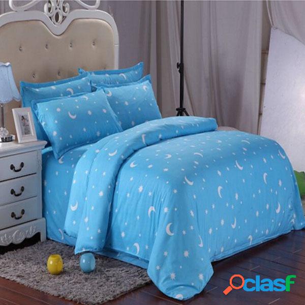 Cotton Blue Stars Moon Printing Bedding Set Folha de cama