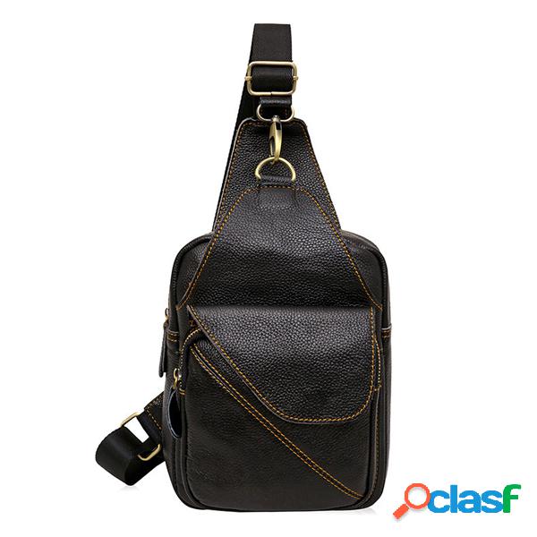 Couro Genuíno Crossbody Bolsa Vintage Ombro Bolsa Peito