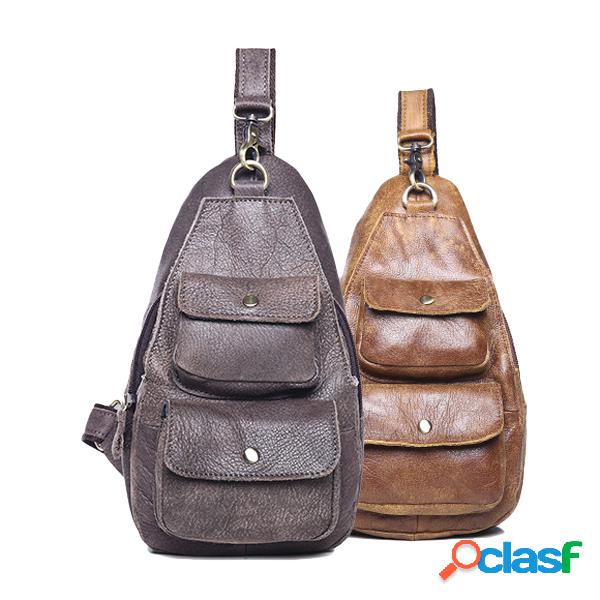 Couro Genuíno Peito Bolsa Vintage Crossbody Bolsa Ombro