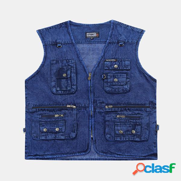Denim azul multi bolsos de pesca fotografia ao ar livre