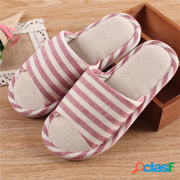 Deslizamento de cor Macth Stripe em chinelos Peep Toe Plano