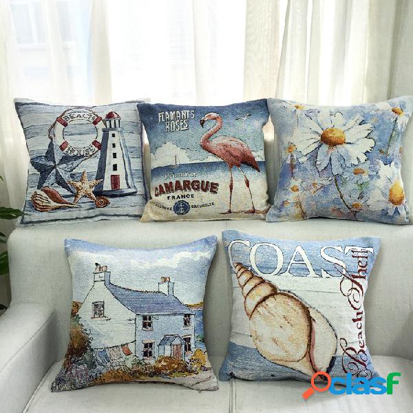 Estilo Mediterrâneo Vintage Praia Daisy Padrão Linho Capa