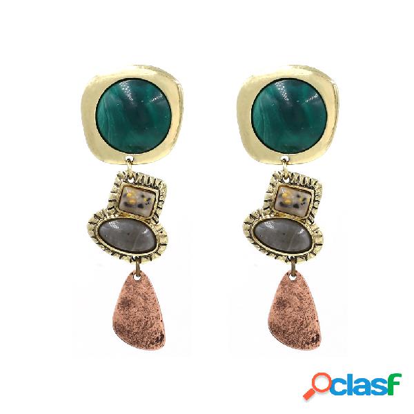 Estilo Retro Africano Borlas Brincos Gema Boêmia Verde