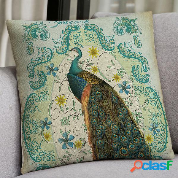 Estilo chinês Pavão Paisagem Linho Throw Pillow Cover Home