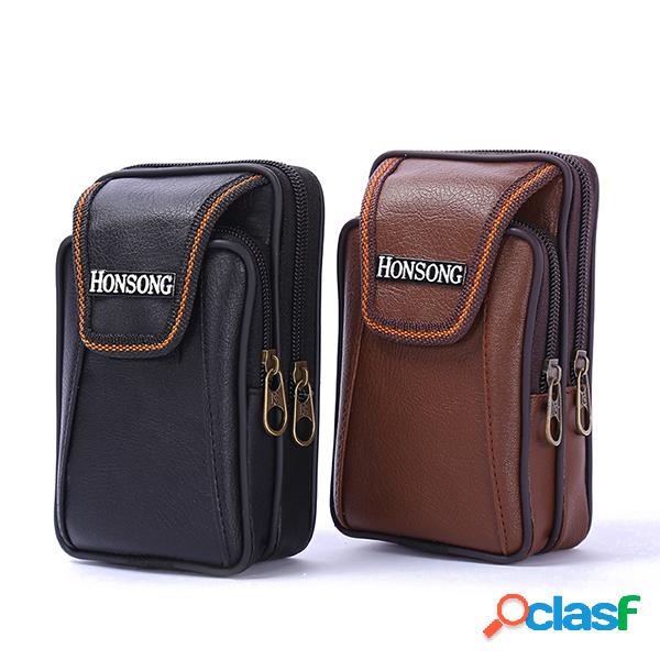 Faux Couro Casual Zipper Duplo Telefone Bolsa Cintura Bolsa