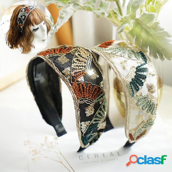 Fio de veludo vintage bordado largo hairband lantejoulas