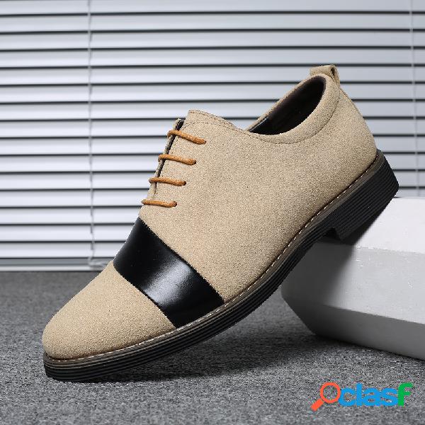 Homens Camurça Emenda Elegante Toe Oxfords Lace Up Casual