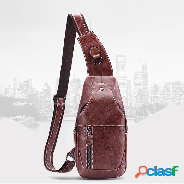 Homens Couro Genuíno Headphone Plug Sling Crossbody Bolsa