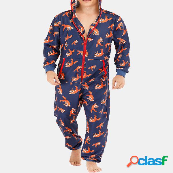Homens Engraçado Lobo Impressão Macacão Loungewear Azul