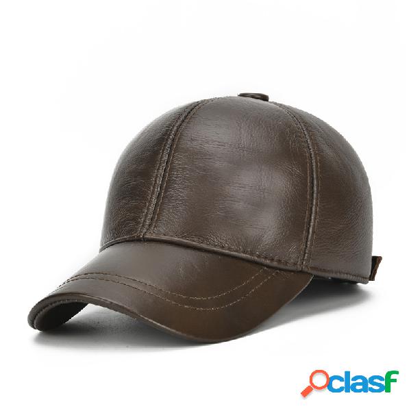 Homens Vintage Cowhide Solid Boné de beisebol Earmuffs