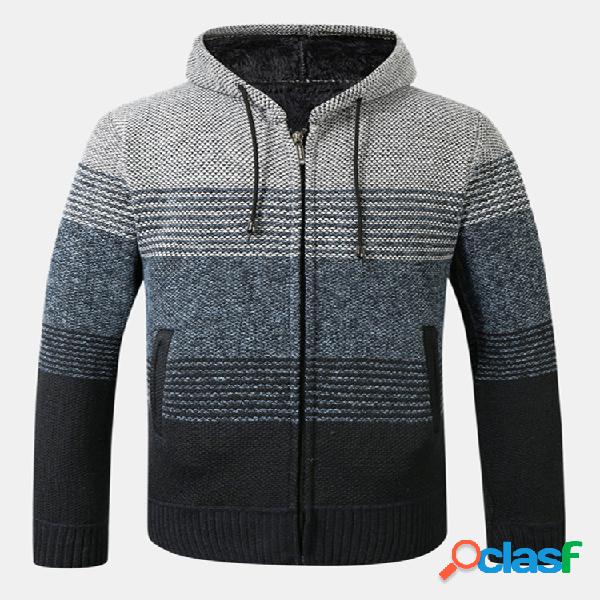 Homens contraste cor listra engrossar plush cordão zipper