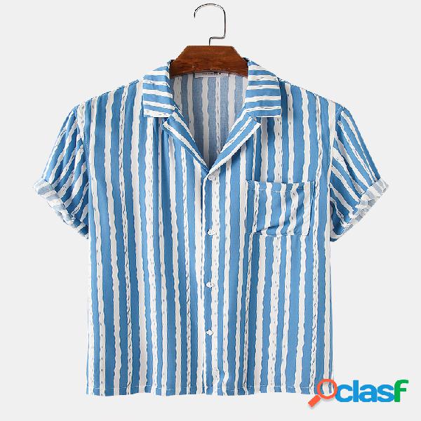 Homens listrados Slim Casual lapela Designer Camisa