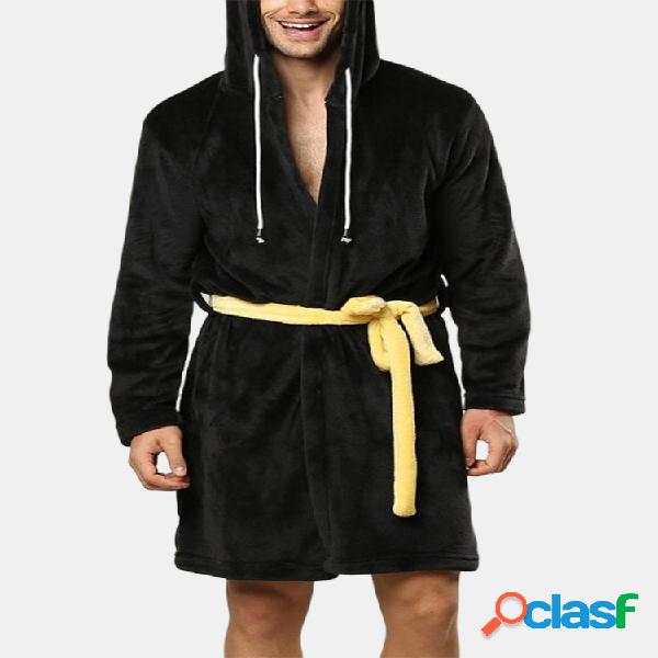 Homens pijama de flanela roupão grosso cordão térmico com