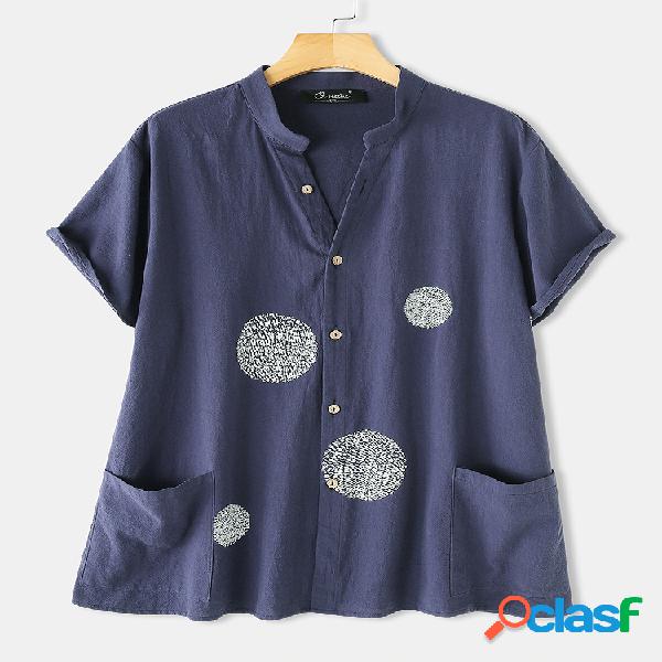 Imprimir manga curta com decote em V Plus tamanho Camisa com