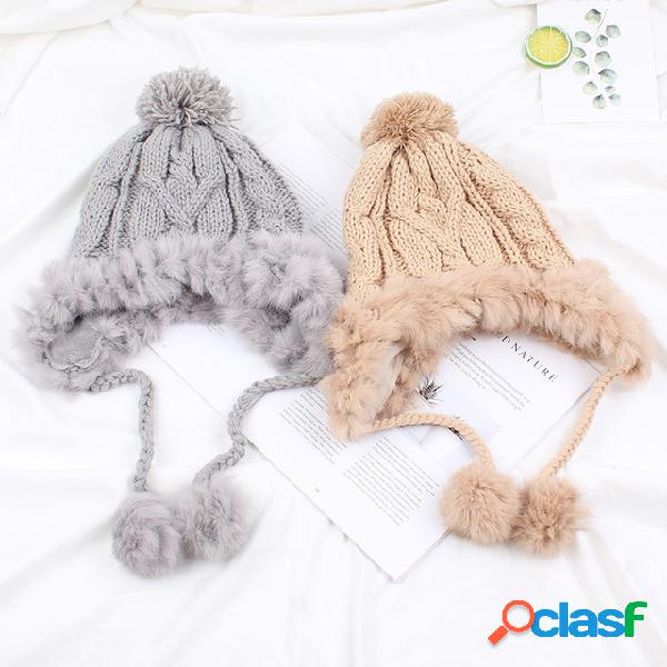 Lã quente Chapéu Bonito Malha Chapéu Plus Earmuffs de