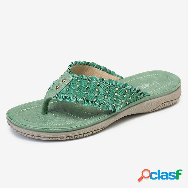 LOSTISY Mulheres Lace Decor Clip Toe Wearable Flip Flops
