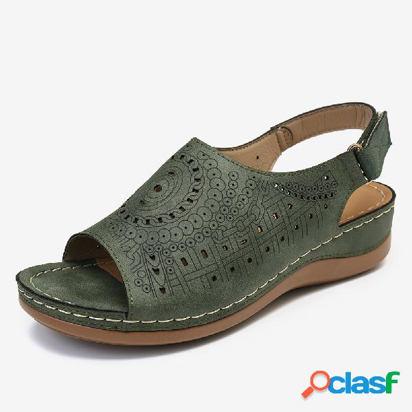 LOSTISY Peep Toe Padrão Gancho Sandálias Slingback de