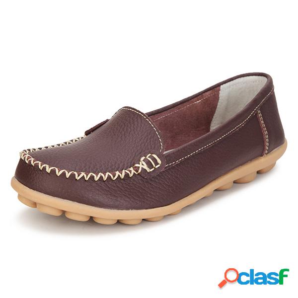 Loafer Casual Plano de Couro Cor Pura Sola Suave Sem