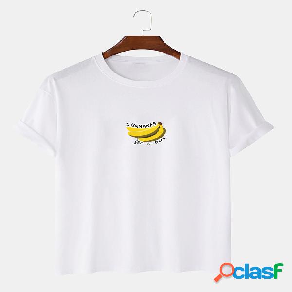 Mens 100% Cotton Banana Impresso Casual T-shirts de manga
