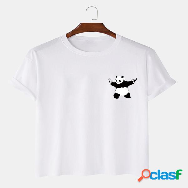 Mens 100% Cotton Panda Camisetas de manga curta casuais