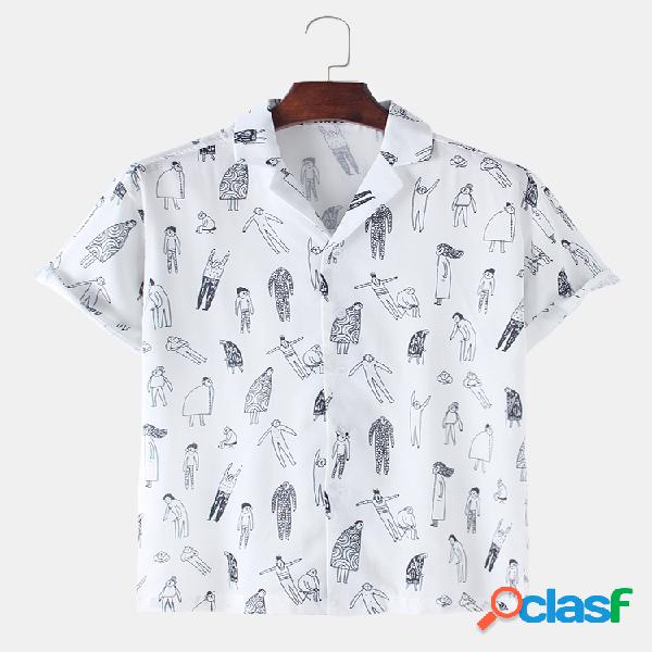 Mens Abstract Figure Print Camisas casuais de manga curta