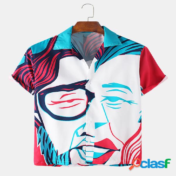 Mens Abstract Portrait Print respirável Design Camisa