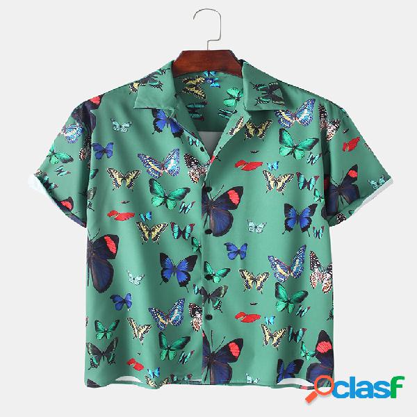 Mens Allover Colorful Camisas de manga curta com estampa de