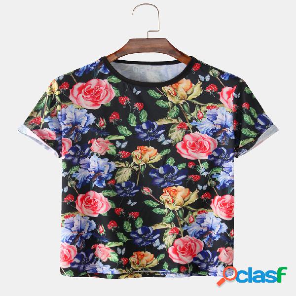 Mens Allover Floral Impresso Verão em torno do pescoço