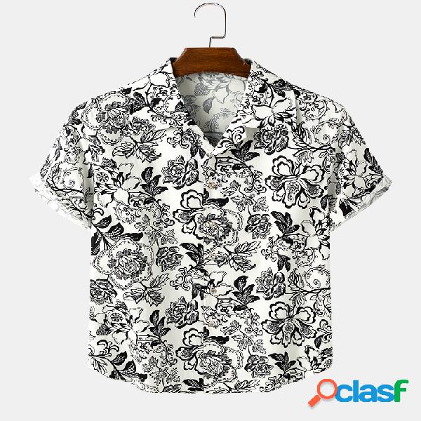 Mens Allover Floral Print Verão Camisas de manga curta