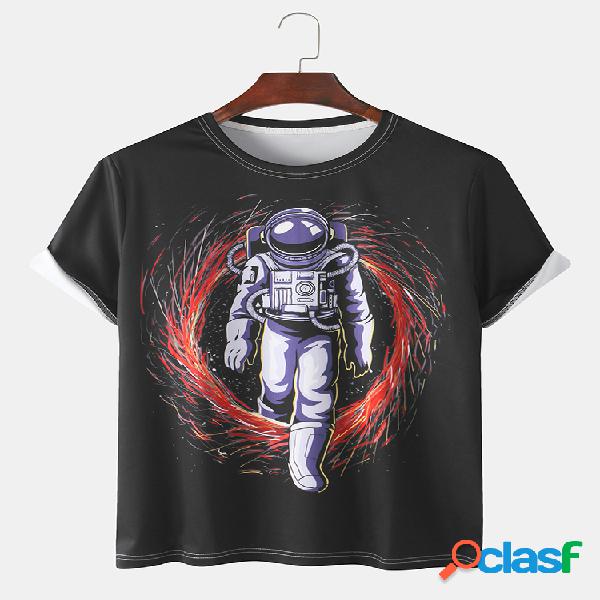 Mens Astronaut 3D Printing Manga curta Casual O-Neck T-shirt